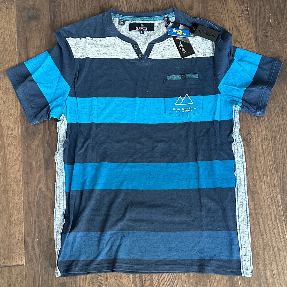 Buffalo David Bitton Blue and Gray Striped Tee